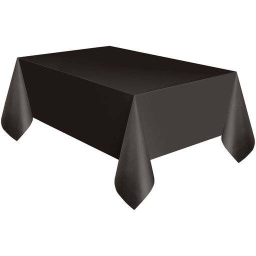 Midnight Black Solid Rectangular Plastic Table Cover 54" x 108" - Short Fold