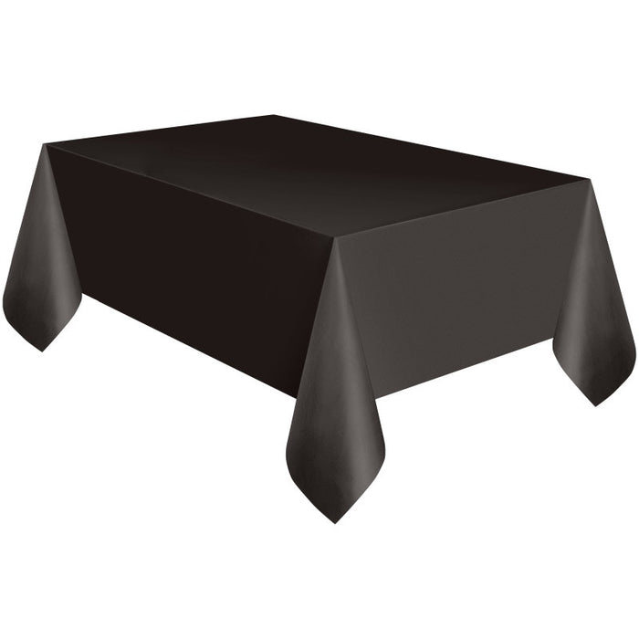 Midnight Black Solid Rectangular Plastic Table Cover 54" x 108" - Short Fold