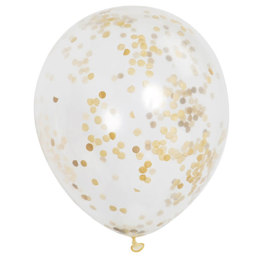 Clear Latex Balloons with Gold Confetti 12" 6 Pack (Optional Helium Inflation)