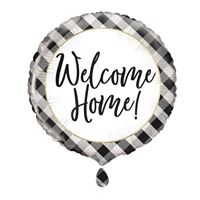 Black Gingham Welcome Home Round Foil Balloon 18" Package (Optional Helium Inflation)