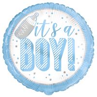 Blue "It’s a Boy" Round Foil Balloon 18" Packaged (Optional Helium Inflation)