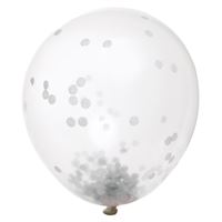 Clear Latex Balloons with Silver Confetti 12" 6 Pack (Optional Helium Inflation)