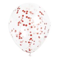 Clear Latex Balloons with Ruby Red Confetti 12" 6 Pack (Optional Helium Inflation)