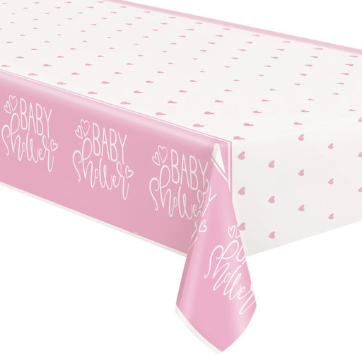 Pink Hearts Baby Shower Rectangular Plastic Table Cover 54" x 84"