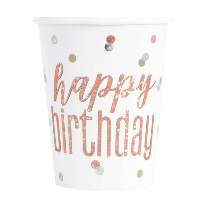 Birthday Glitz Rose Gold Prismatic Foil 9oz Paper Cups 8 Pack