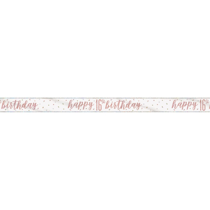 9ft Glitz Rose Gold Foil Banner "Happy 16th Birthday"
