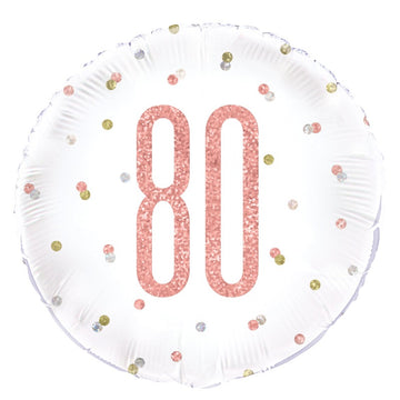Birthday Rose Gold Glitz Number 80 Round Foil Balloon 18" Packaged (Optional Helium Inflation)