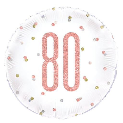 Birthday Rose Gold Glitz Number 80 Round Foil Balloon 18" Packaged (Optional Helium Inflation)