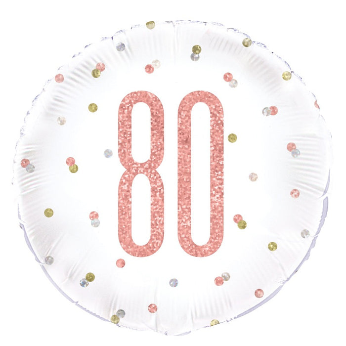 Birthday Rose Gold Glitz Number 80 Round Foil Balloon 18" Packaged (Optional Helium Inflation)