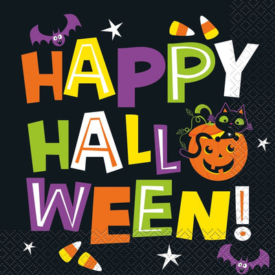 Cat & Pumpkin Happy Halloween Luncheon Napkins 16 Pack