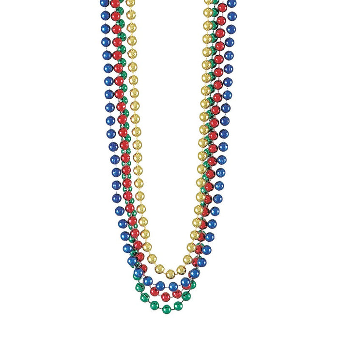 Metallic Bead Necklaces - Assorted Colours 32" 4 Pack