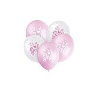 Pink "It's a Girl" 12" Latex Balloons 5 Pack (Optional Helium Inflation)