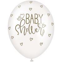 Gold Baby Shower 12" Latex Balloons 5 Pack (Optional Helium Inflation)