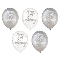 Happy 25th Anniversary 12" Latex Balloons 5 Pack (Optional Helium Inflation)