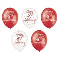 Happy 40th Anniversary 12" Latex Balloons 5 Pack (Optional Helium Inflation)
