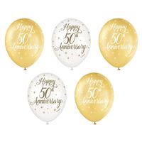 Happy 50th Anniversary (Golden) Latex Balloon x 5 (Optional Inflation)