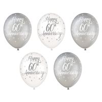 Happy 60th Anniversary 12" Latex Balloons 5 Pack (Optional Helium Inflation)
