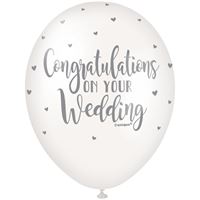 Congratulations on your Wedding 12" Latex Balloons 5 Pack (Optional Helium Inflation)