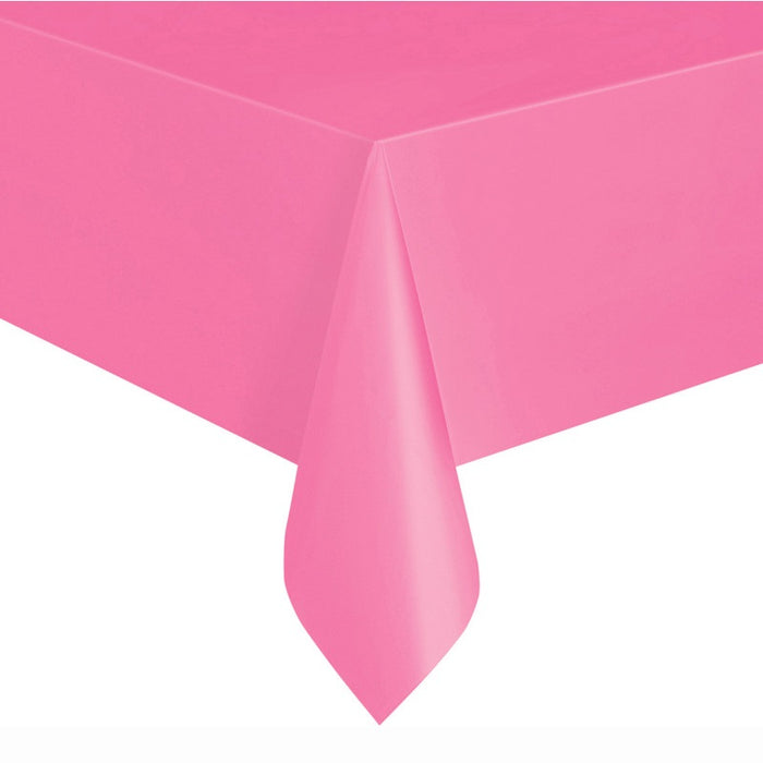 Hot Pink Solid Rectangular Plastic Table Cover 54" x 108" - Short Fold