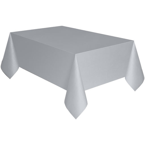 Silver Solid Rectangular Plastic Table Cover 54" x 108" - Short Fold