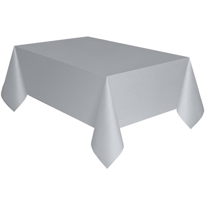 Silver Solid Rectangular Plastic Table Cover 54" x 108" - Short Fold