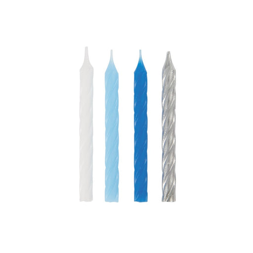 Blue White & Silver Spiral Birthday Candles 24 Pack