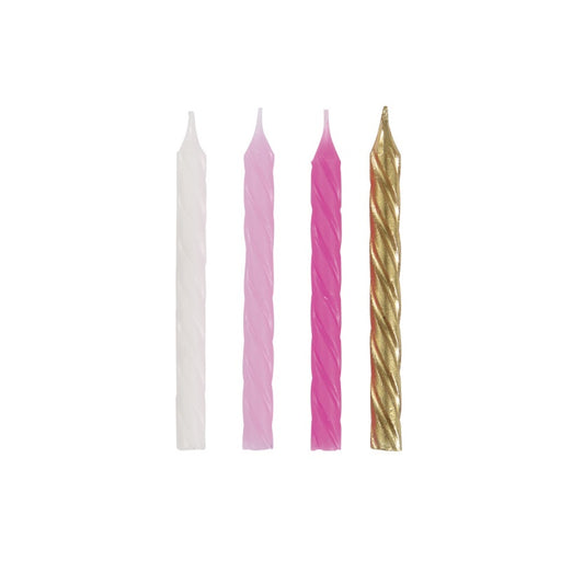 Pink White & Gold Spiral Birthday Candles 24 Pack