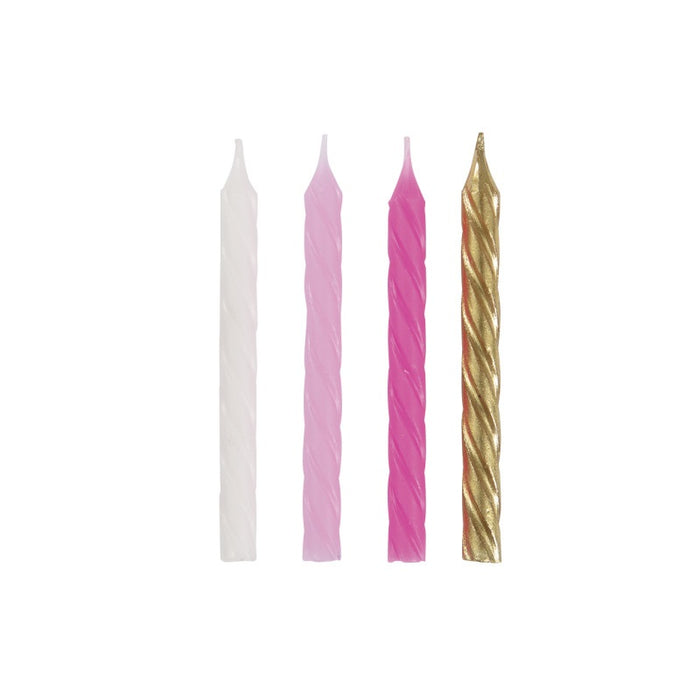 Pink White & Gold Spiral Birthday Candles 24 Pack