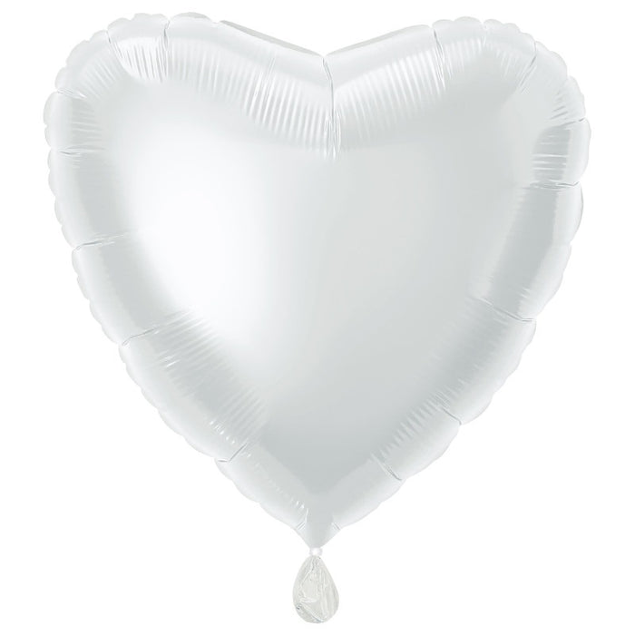 Solid Heart Foil Balloon 18" Packaged - White (Optional Helium Inflation)