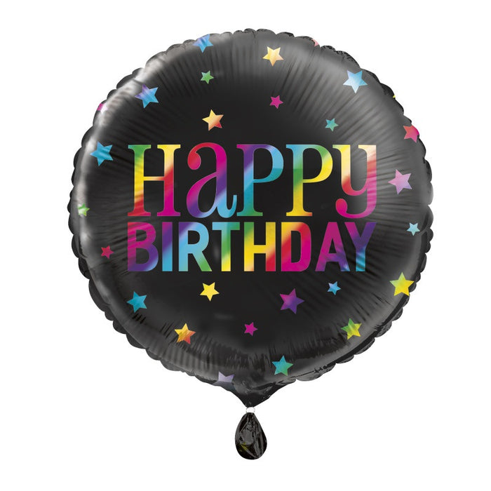 Rainbow Happy Birthday Round Foil Balloon 18" Package (Optional Helium Inflation)