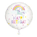 Rainbow & Unicorn Happy Birthday Round Foil Balloon 18" Package (Optional Helium Inflation)