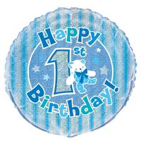 1st Birthday Prism Round Foil Balloon 18" Packaged - Blue (Optional Helium Inflation)