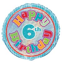 Age 6 Birthday Prism Round Foil Balloon 18" Packaged (Optional Helium Inflation)