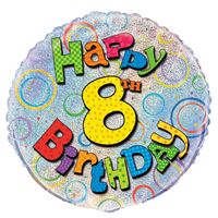 Age 8 Birthday Prism Round Foil Balloon 18" Packaged (Optional Helium Inflation)