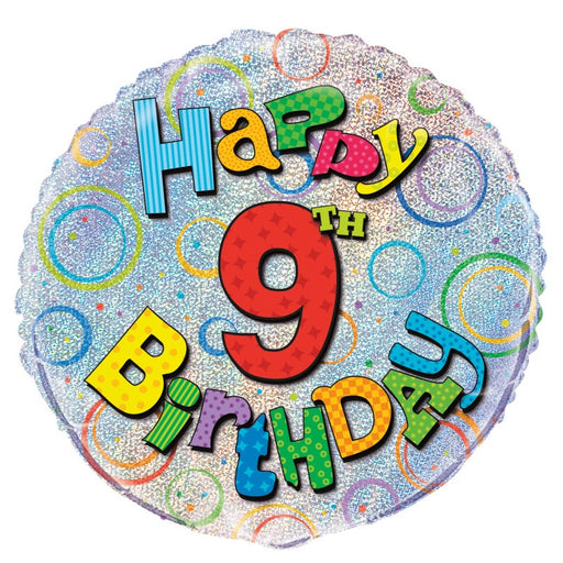Age 9 Birthday Prism Round Foil Balloon 18" Packaged (Optional Helium Inflation)