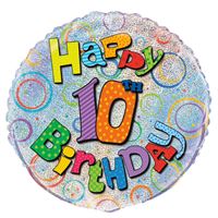 Age 10 Birthday Prism Round Foil Balloon 18" Packaged (Optional Helium Inflation)