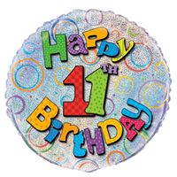 Age 11 Birthday Prism Round Foil Balloon 18" Packaged (Optional Helium Inflation)