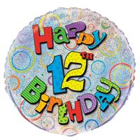 Age 12 Birthday Prism Round Foil Balloon 18" Packaged (Optional Helium Inflation)