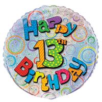 Age 13 Birthday Prism Round Foil Balloon 18" Packaged (Optional Helium Inflation)
