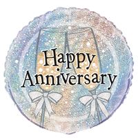 Happy Anniversary Prism Round Foil Balloon 18" Packaged (Optional Helium Inflation)