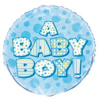 A Baby Boy Prism Round Foil Balloon 18" Packaged (Optional Helium Inflation)