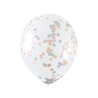 Clear Latex Balloons with Pink Blue & Gold Star Confetti 16" 5 Pack (Optional Helium Inflation)