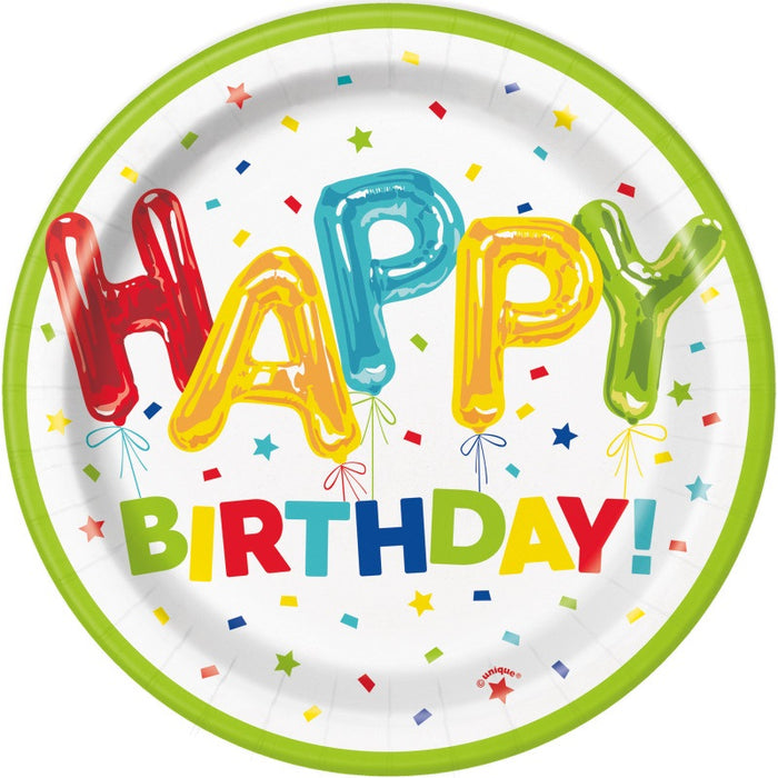 Happy Balloon Birthday Round 7" Dessert Plates 8 Pack