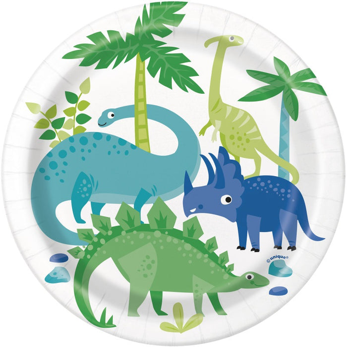 Blue & Green Dinosaur Round 7" Dessert Plates 8 Pack