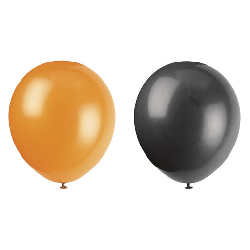 9" Latex Balloons 10 Pack - Orange & Black