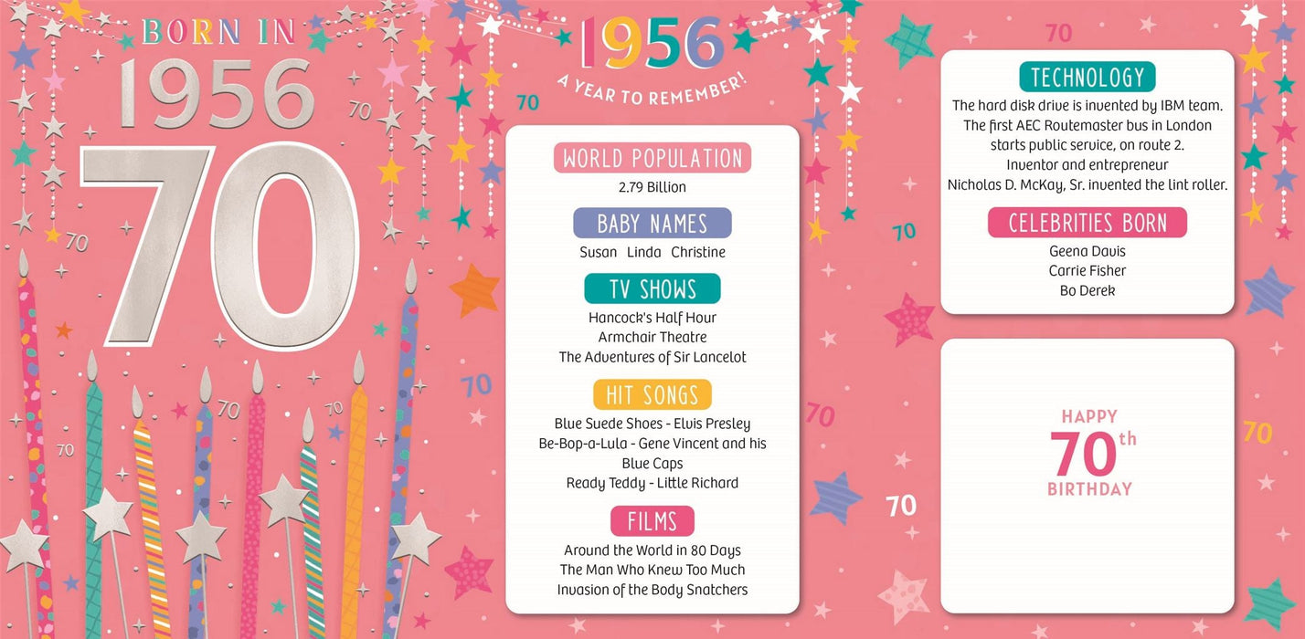 Happy 70th Birthday Card for Female – Year You Were Born 1956