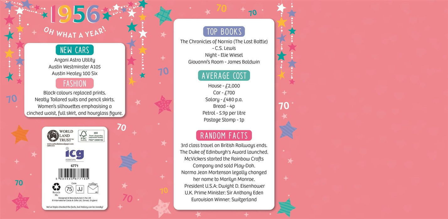 Happy 70th Birthday Card for Female – Year You Were Born 1956