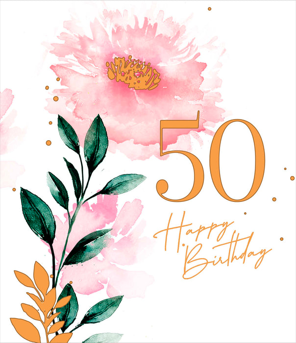Ruby Bloom Birthday Card for 50th, Conv Design