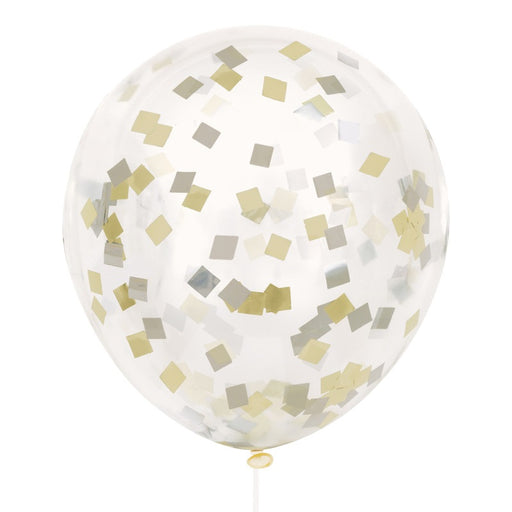 Clear Latex 12" Balloons with Gold & Silver Foil Confetti 6 Pack (Optional Helium Inflation)