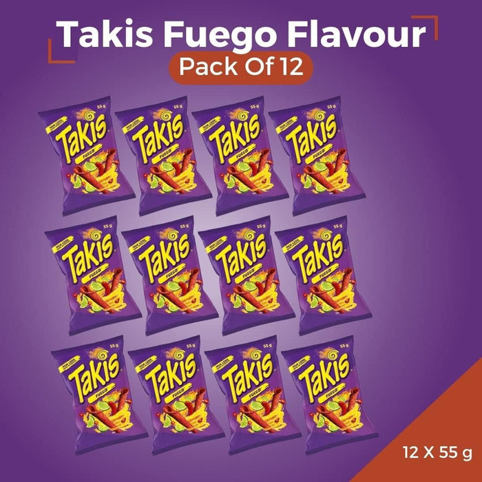 Takis 55g Fuego Flavour - Chilli Pepper and Lime Corn Chips - UK product - Popular Snack